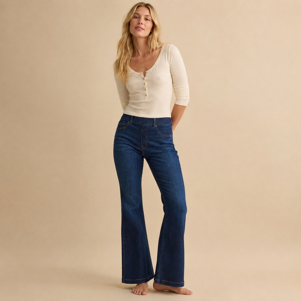 SPANX Pull On Flare Jeans High Rise Dark Wash XL NWT